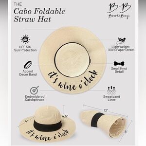 Stylish Cream with Black Accent Decor Band Foldable Embroidered Straw Sun Hat